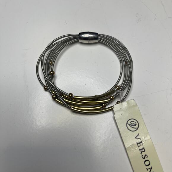 Versona bracelet signed costume jewelry mixed metals modern trendy magnetic - Picture 1 of 8